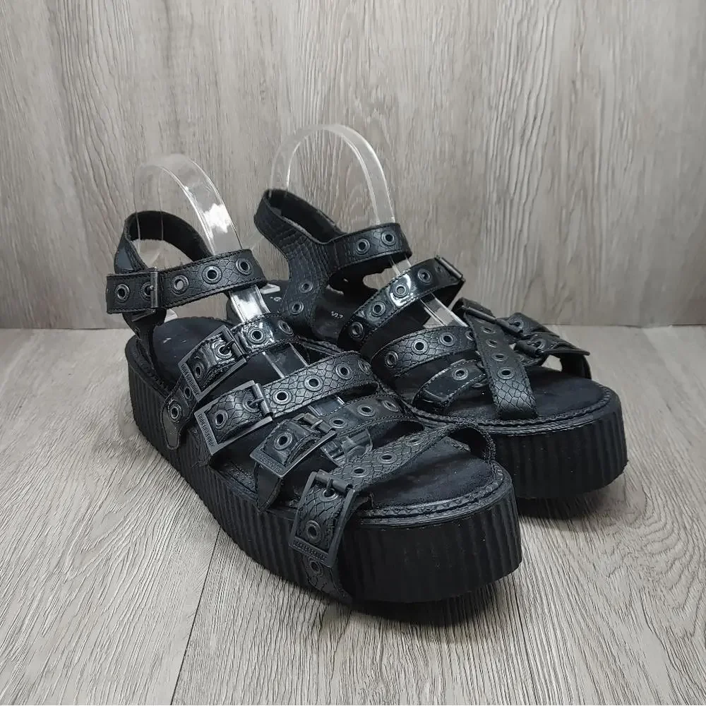 Underground England Creeper Sandal Black Snake Leather Platform Sole UK 9 US 10